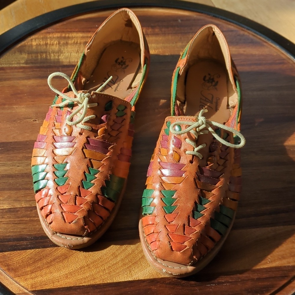 Womens Huarache Leather Woven Sandal Alex Originales Colorful Mexican Shoes - Picture 2 of 4